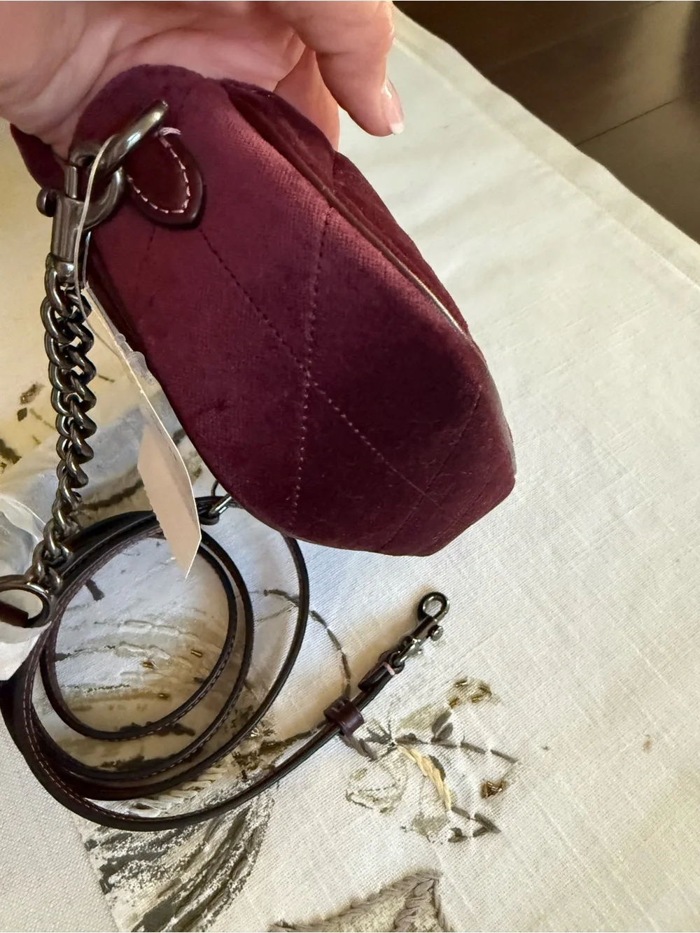 COACH Quilted Velvet Crossbody in Burgundy